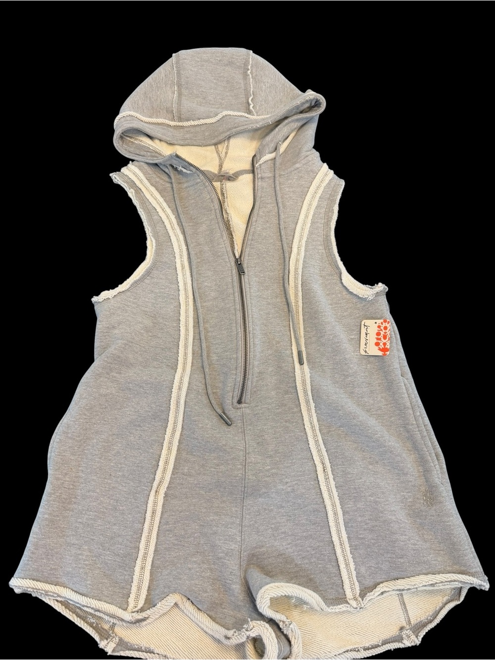 FP Movement by Free People Gray Sleeveless Hooded Romper